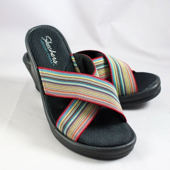 Skechers Memory Foam Multicolor Stretch Woven Platform Sandals Womens Size 9 - Picture 1 of 6
